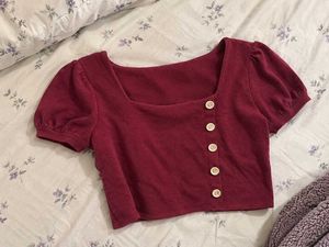 Maroon Puff Sleeve Square Neck Top