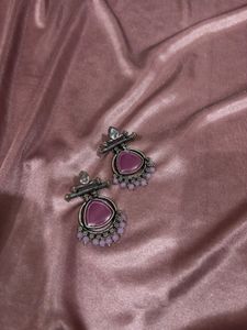 Oxidized Jhumka Earrings with Purple Stone