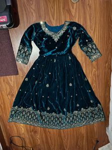 Teal Velvet Lehenga Choli