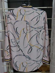 Pink Chain Print Blouse with Tie Neck