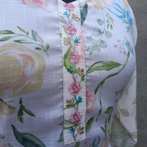 White Floral Print Kurta
