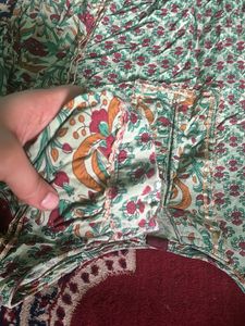 Green Floral Print Cotton Kurta