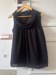 Elegant Black Sleeveless Cowl Neck Top