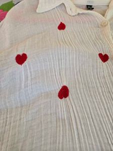 Cute White Heart Embroidery Button-Up Shirt
