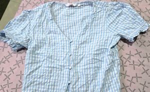 Pastel Blue Gingham Bow Crop Top