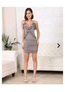 Chic Grey Ruched Ruffle Dress