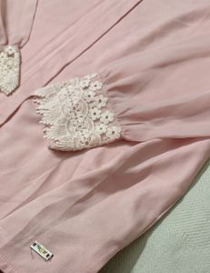 Park Avenue V-Neck Blouse with Lace Cuffs