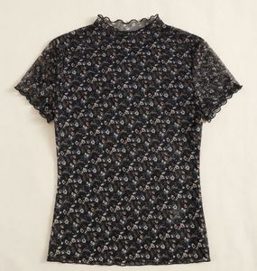 Floral Mesh Mock Neck Top