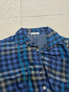 Blue Plaid Twist Front Shirt