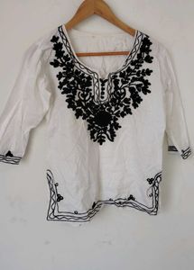 White Kurta with Black chickenkari embroidery