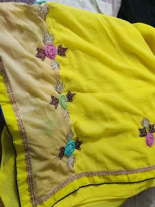 navratri Vibrant Yellow Embroidered Saree
