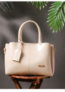 Elegant Beige Patent Leather Handbag
