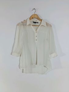 Cream Plain Transparent Casual Top (Women)