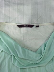 Mint Green Drape Neck Flutter Sleeve Top
