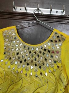 Yellow Mirror Work Kurta