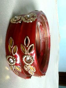 Red Stone Work Bangles