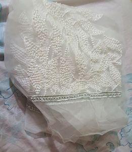 Beautiful All Over Moti Work Of White Saree