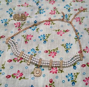Pearl &amp; Crystal Choker Necklace Set