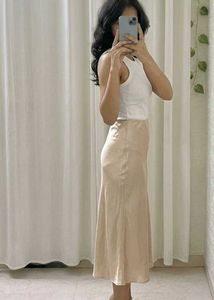 Elegant Satin Skirt (Beige)