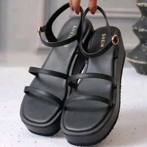 Shein buckle fastening Black Platform Wedge