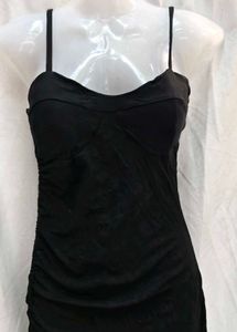 I. Black Ruched Spaghetti Strap Dress