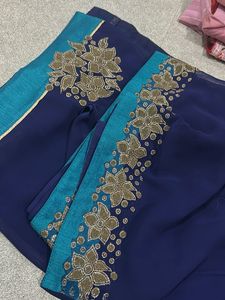 Elegant Navy Blue Embroidered Saree