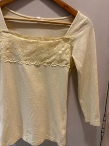 Cream Lace Square Neck Top