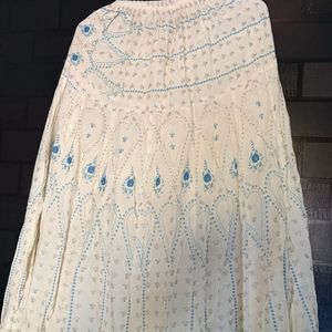Boho Cream &amp; Blue Floral Skirt