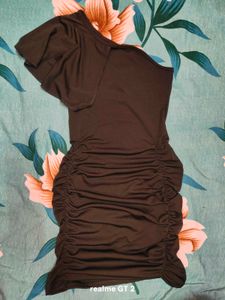 Shein One Shoulder Ruffle Sleeve Ruched Bodycon