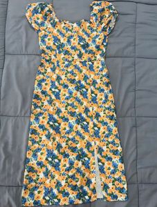 Floral Print Midi Dress with Slit