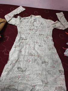 Cream Floral Kurta with Black Pants