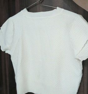 White Textured Knit Top