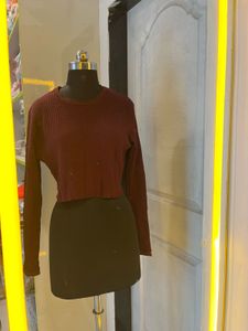Maroon Waffle Knit Cropped Top
