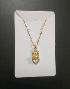 Anti Tarnish Heart Crown Necklace