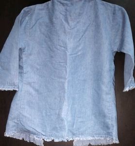 Distressed Denim Jacket with White Top