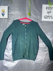 Green Cable Knit Cardigan