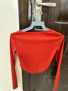 Forever 21 Rust Red Ribbed Square Neck Top