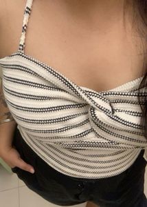 Striped Twist Front Crop Top