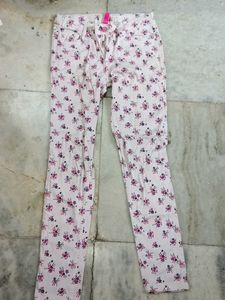 floral pattern white jeans
