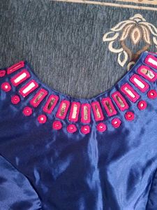 handmade royal blue gaji silk princess cut blouse