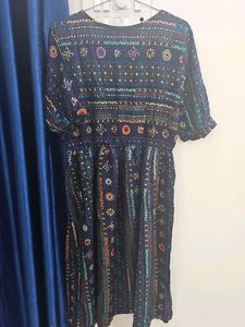 Patterned Navy Midi Dress