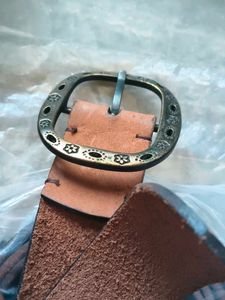 Vintage Brown Leather Belt with Ornate Buckle