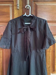 Elegant Black Bow Neck Dress