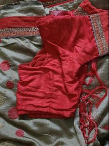 Elegant Grey Saree with Red Border