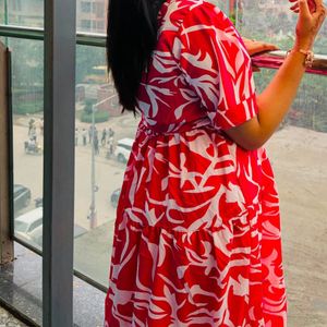 Stylish Pink &amp; White Floral Print Dress