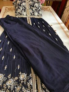 Elegant Navy Blue Embroidered Gown With Dupata &amp; P