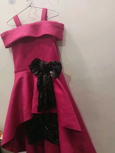 Stunning Fuchsia Gown with Black Sequin Bow