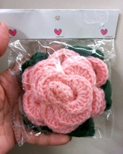 Handmade Crochet Pink Rose Keychain/Bag Charm