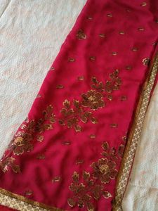 Elegant Embroidered Red Saree