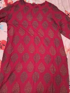 Red Kurti with Golden Print